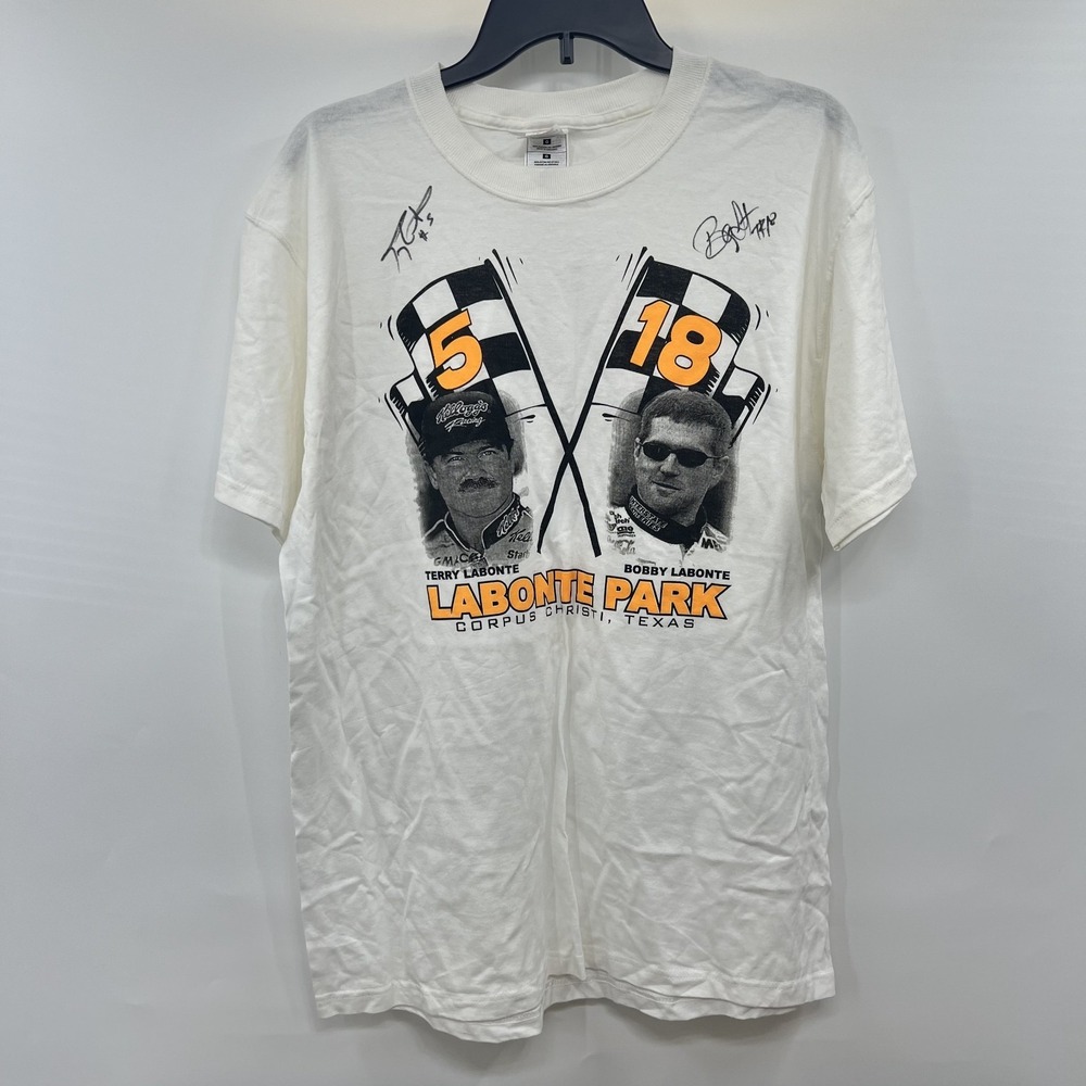 Vintage Terry Bobby Labonte T Shirt Mens L Signed Nascar Racing Race Car *FLAW